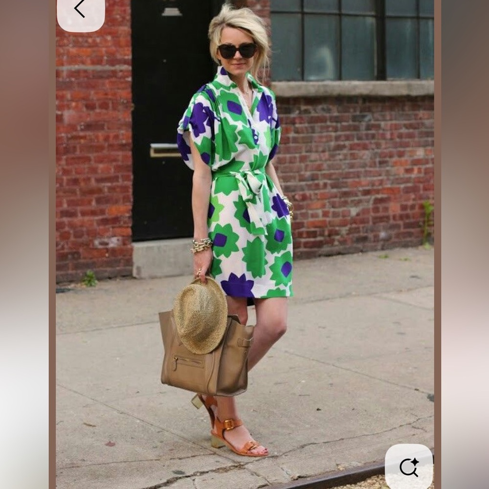 Diane VonFurstenberg Green and Purple Floral Dress size 2